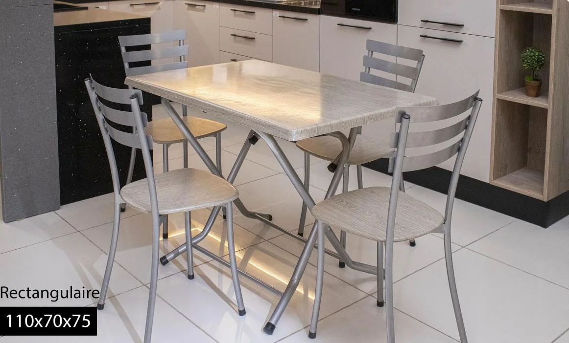 table rectangulaire gris 110x70x75 + 4 chaise