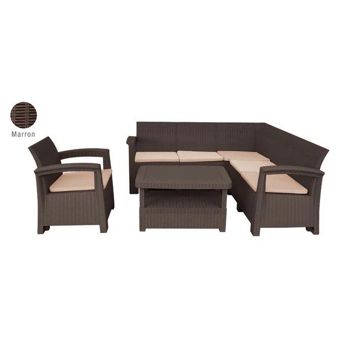 Syphax 5Places+1F Marron - Salon jardin de coin