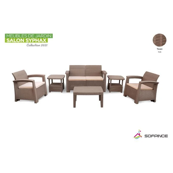 SYPHAX - 4 Pièces Taupe salon de jardin - Effet Rotin