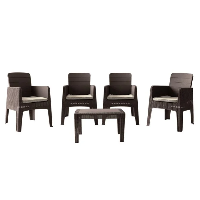 Marechal - 5pièces- 4Places marron - Effet Rotin - Salon de jardin