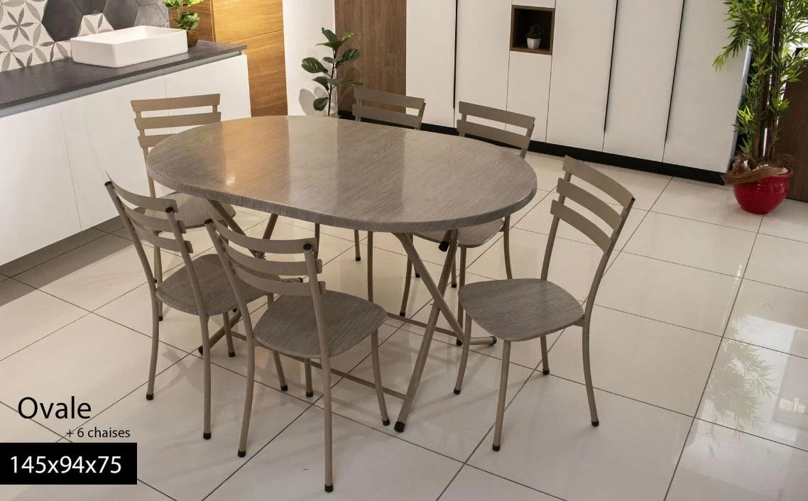 Table ovale top 145x94x75 + 6 chaise