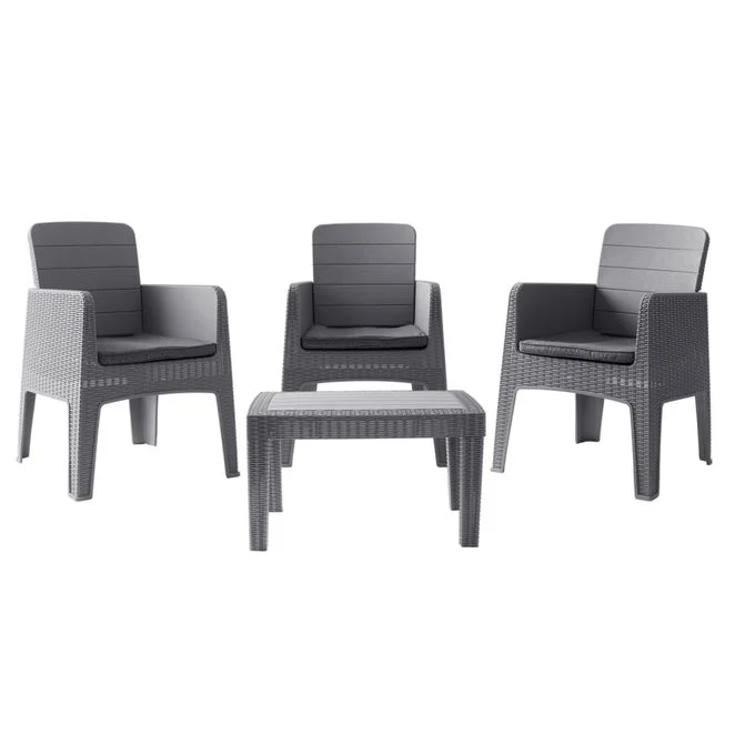 Marechal - 4 Pièces 3 places- Gris- Salon de jardin - Effet rotin