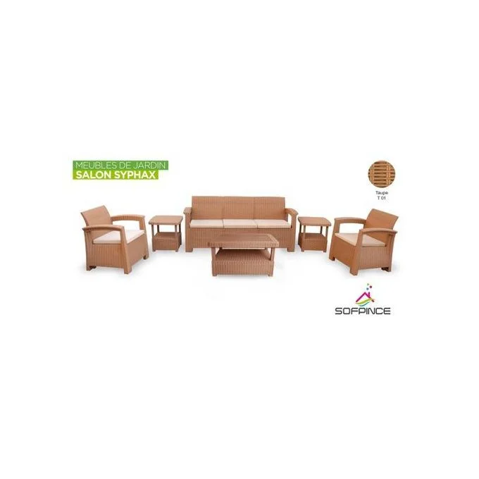 Syphax 5Places Light Taupe Effet Rotin - Salon de jardin
