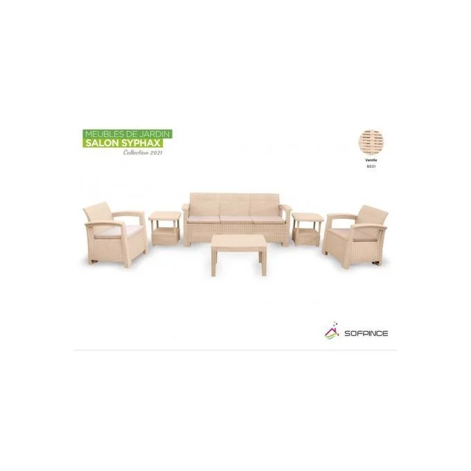 Syphax 5Places Vanille Effet Rotin - Salon de jardin