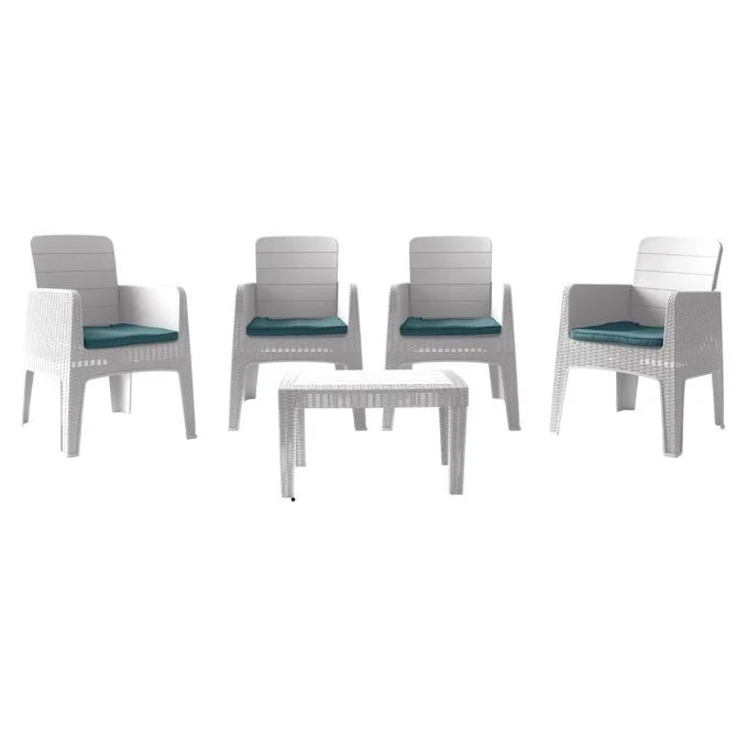 Marechal - 5Pièces - Effet rotin - Blanc - 4 places - Salon de jardin