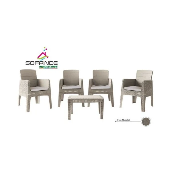 Marechal - 4Places Effet Rotin - Grège - Salon de jardin