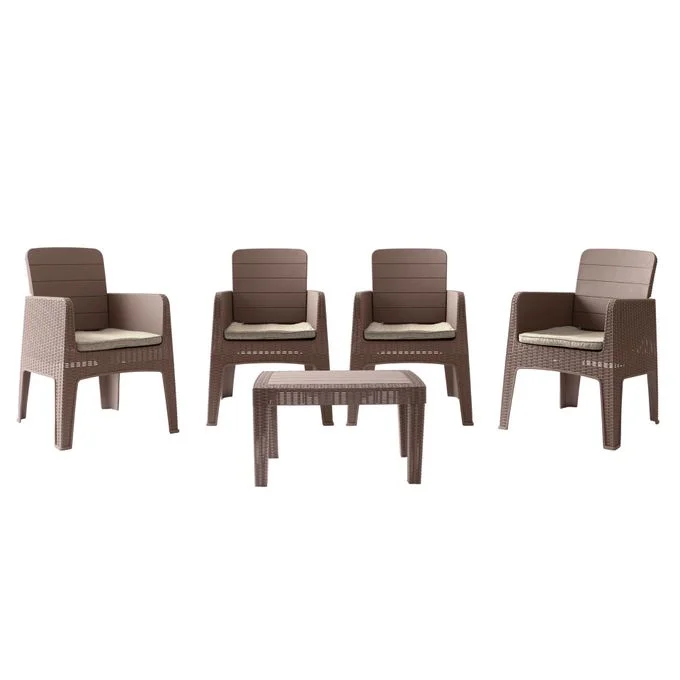 Marechal - 5Pièces - Effet rotin - Salon de jardin -light Brown