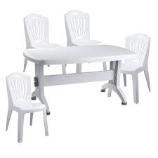 lot de 4 chaises + Table  120 cm *80 cm- Blanc