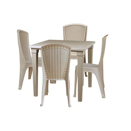Lot de 4 chaises + Table carre - Atlas - Grège