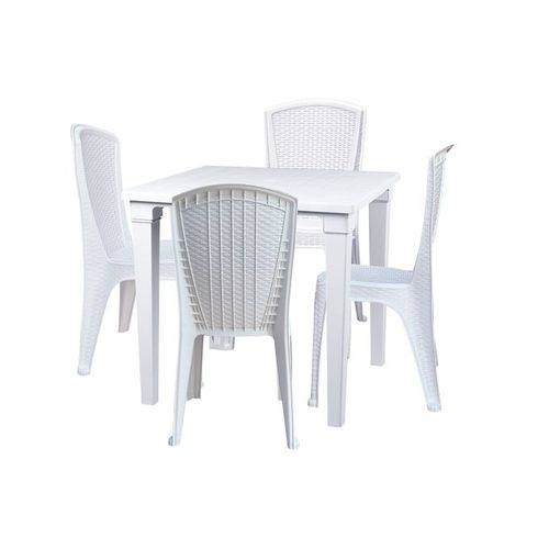 Lot de 4 chaises + Table carre - Atlas - Blanc