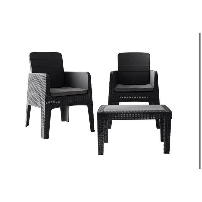 Marechal- 3 Pièces - Noir- 2places -Effet rotin - Salon de jardin