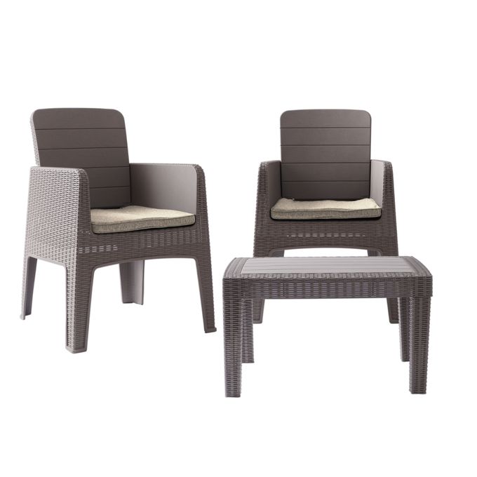 Marechal - 3Pièces -Effet Rotin - Dark Brown - Salon de jardin - 2 places