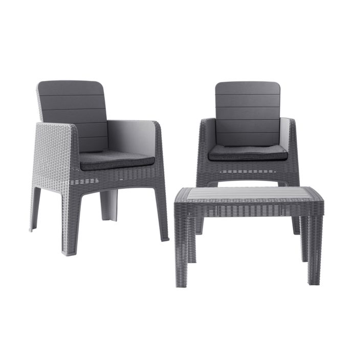 Marechal - 3Pièces - Effet rotin - gris- 2places - Salon de jardin