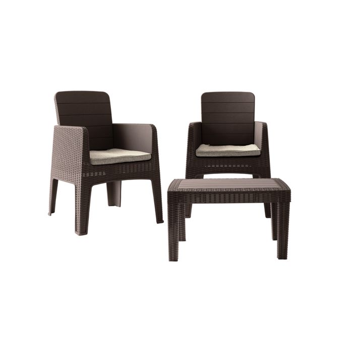 Marechal - 3Pièces Effet Rotin - Marron- Salon de jardin - 2 places