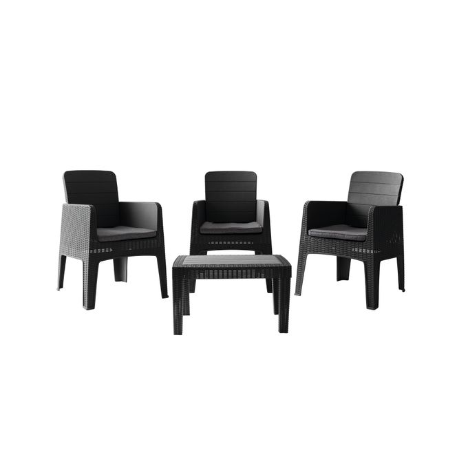 Marechal - 4 Pièces Effet Rotin - Noir - salon de jardin - 3 places