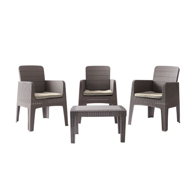 Marechal- 4Pièces Dark Taupe - 3 places - Salon de jardin -  Effet Rotin