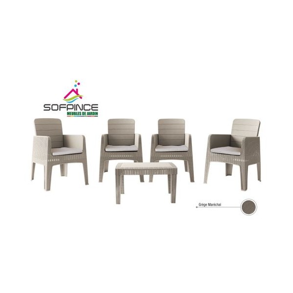 Marechal - 4Places Effet Rotin - Grège - Salon de jardin