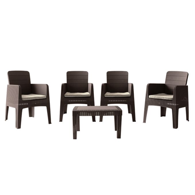 Marechal - 5pièces- 4Places marron - Effet Rotin - Salon de jardin