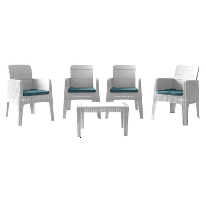 Marechal - 5Pièces - Effet rotin - Blanc - 4 places - Salon de jardin