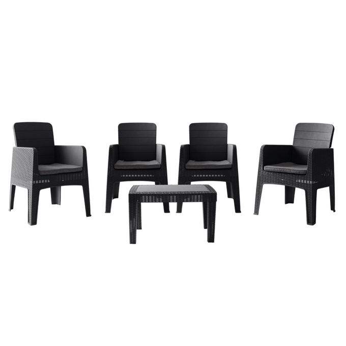 Marechal- 5Pièces - Effet rotin - noir - 4 places - Salon de jardin