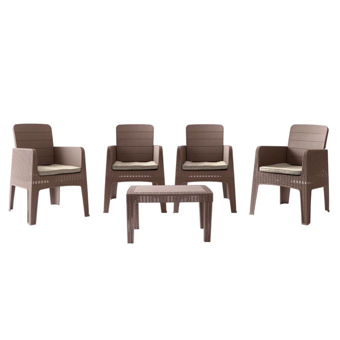 Marechal - 5Pièces - Effet rotin - Salon de jardin -light Brown