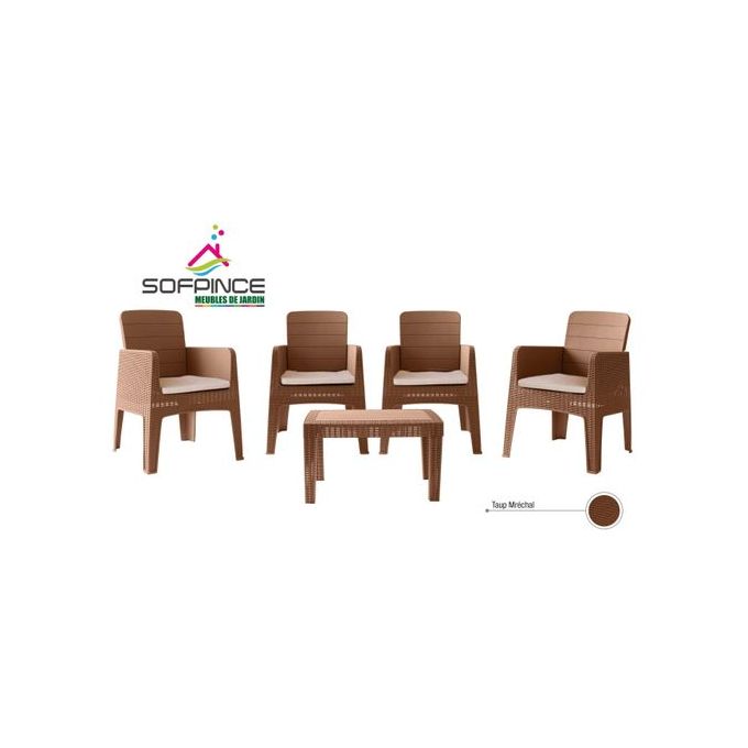 Marechal - 5Pièces - Effet rotin - taupe - 4 places- Salon de jardin