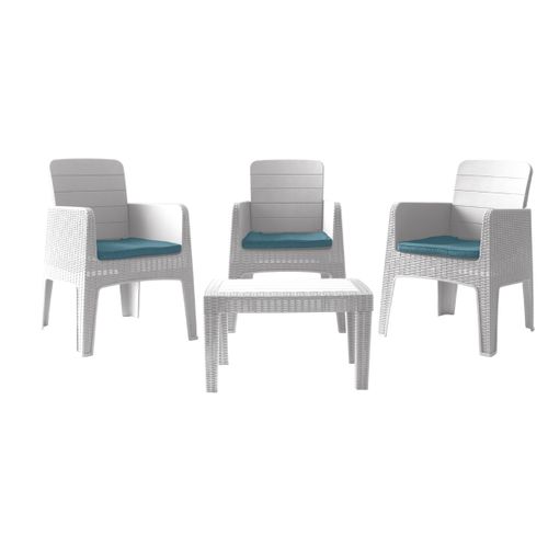 Marechal blanc coussins bleu - Salon de jardin - 4 Pièces - 3 places