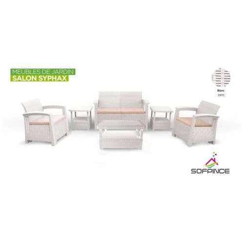 SYPHAX - 4 Pièces blanc - Salon de jardin - Effet Rotin
