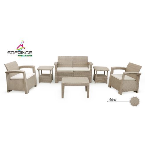 SYPHAX - 4 Pièces Grège Effet Rotin - Salon de jardin