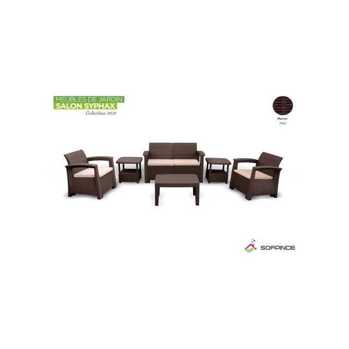 SYPHAX - 4Pièces Effet Rotin - Salon de jardin - Marron