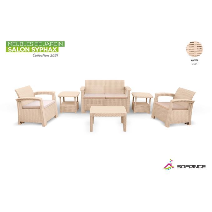 SYPHAX - 4Pièces - Effet Rotin - Vanille - Salon de jardin