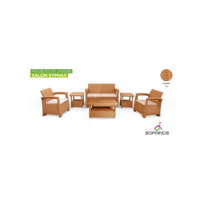 Syphax 4Places Caramel Effet Rotin - Salon de jardin