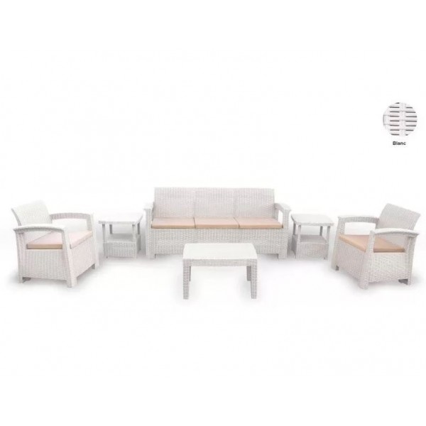SYPHAX - 5 Pièces Blanc - Salon de jardin -  Effet Rotin