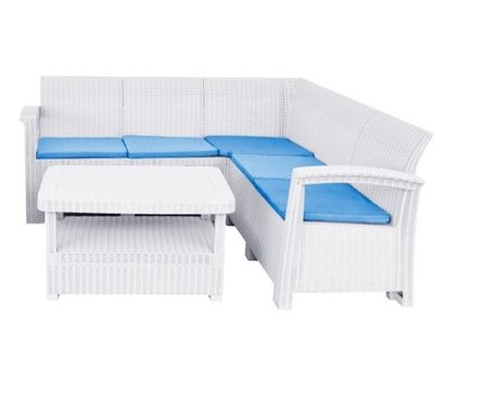 Syphax 5Places Blanc Coussin Bleu - Salon jardin de coin