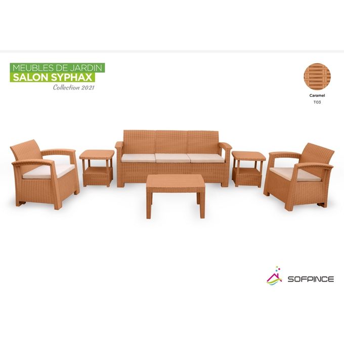 Syphax 5Places Caramel Effet Rotin - Salon de jardin