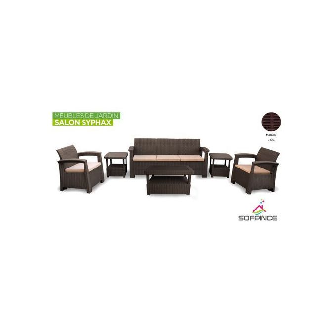 Syphax 5Places Marron Effet Rotin - Salon de jardin