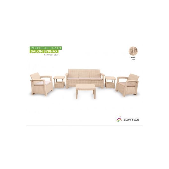 Syphax 5Places Vanille Effet Rotin - Salon de jardin