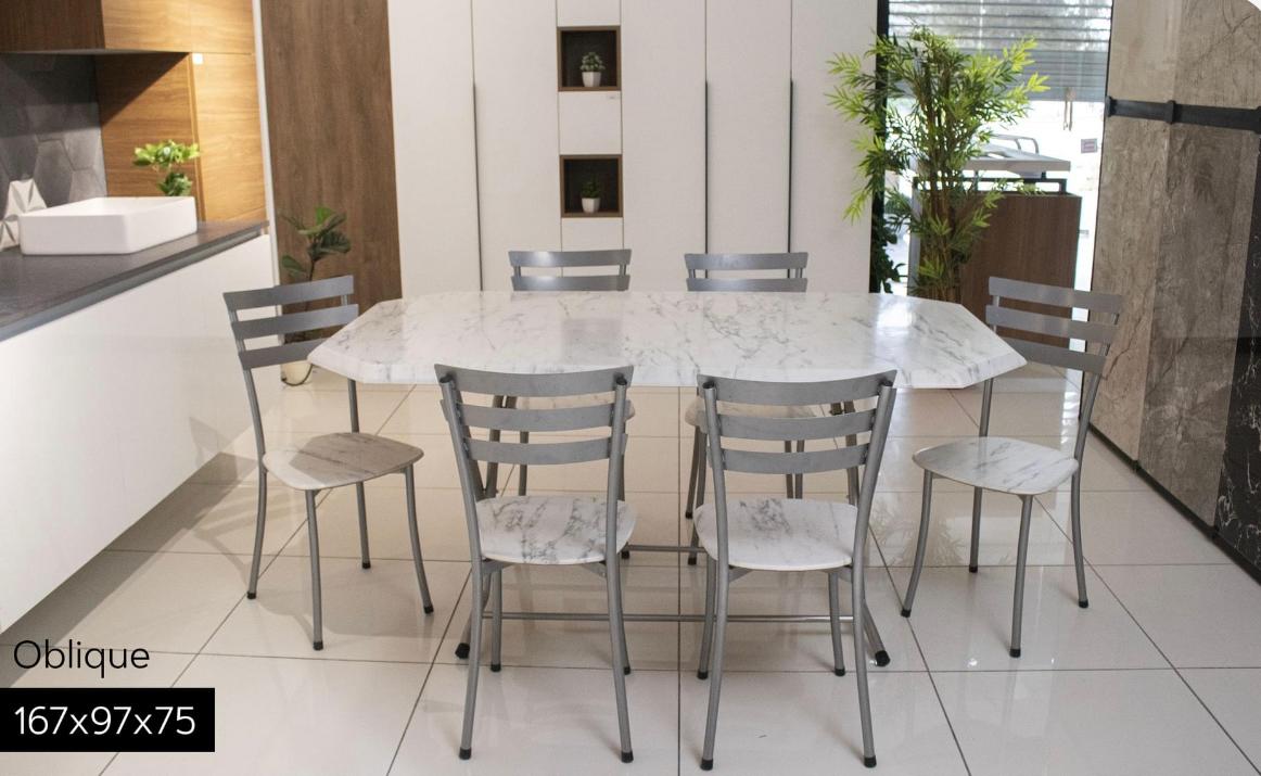 table oblique gris 167x97x75 + 6 chaise