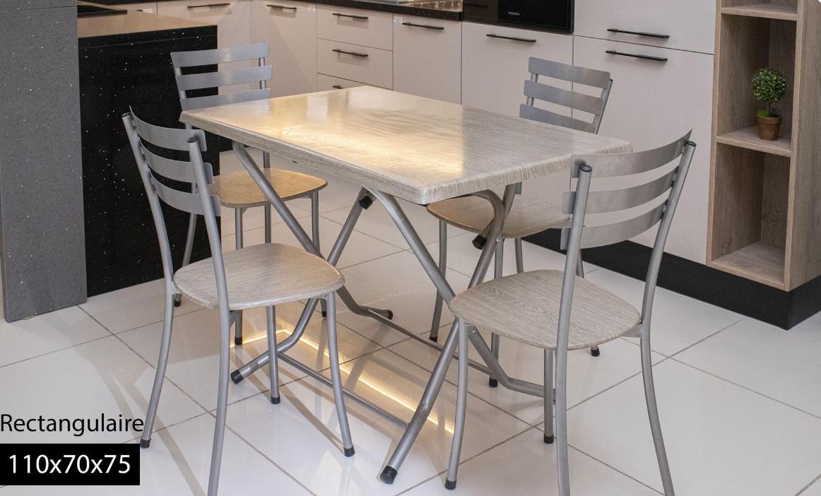 table rectangulaire gris 110x70x75 + 4 chaise